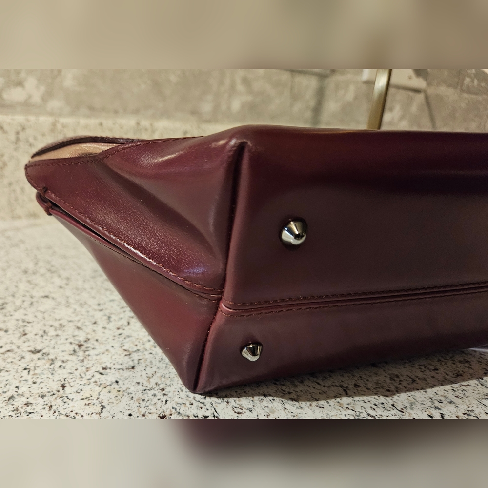 FURLA - NWOT SLEEK Deep Burgundy Leather Handbag With Branded Dust Bag - Picture 15 of 17